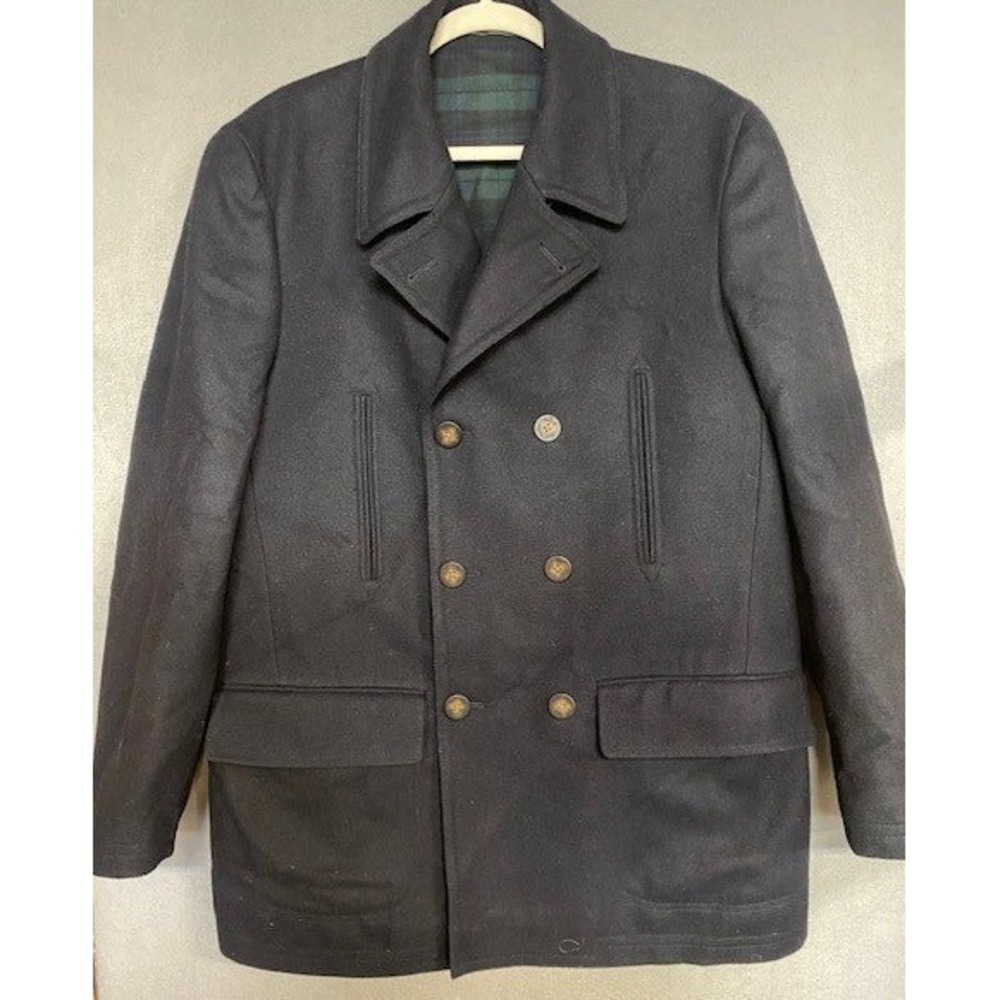 Lauren Ralph Lauren Mens 42 Navy Blue Wool Blend Double Breasted Pea Coat‎
